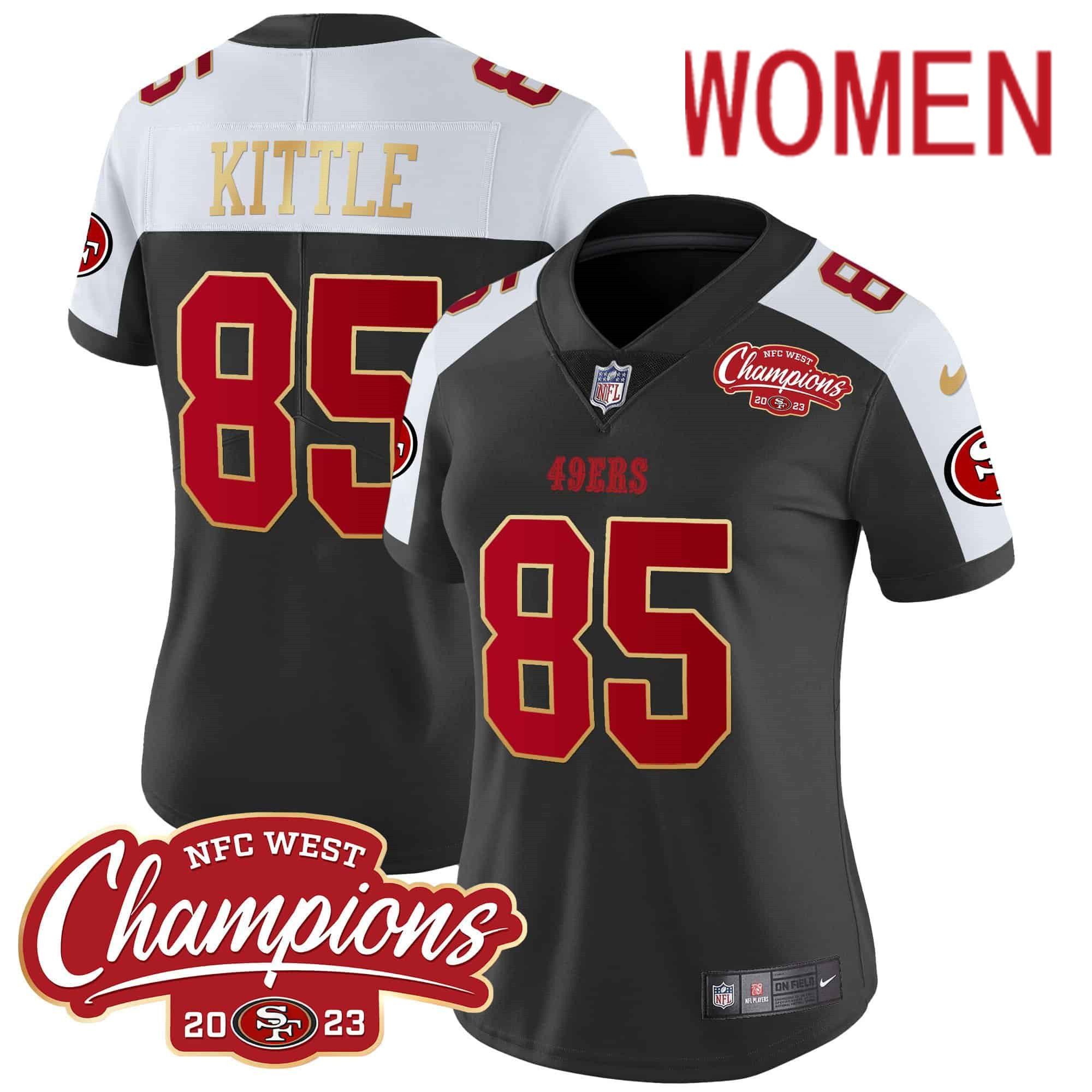 Women San Francisco 49ers 85 Kittle Black 2024 Nike NFC West Champions Gold Trim Vapor NFL Jersey